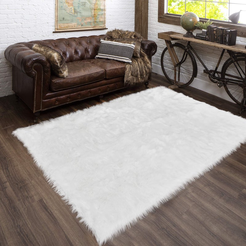 Latepis White Fur Rug 5x67 Faux Sheepskin Fluffy Washable Rug for Bedroom and Living Room Playroom Luxury Room Decor Rectangle
