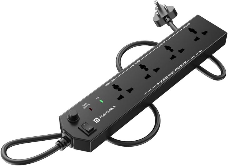 Portronics Power Plate 10 Extension Board with 4 Universal Sockets, 3 Meter Long Cord, 1500 Watts, 6 Amp Multi Plug for Office & Home Appliances (Black) - Image 1