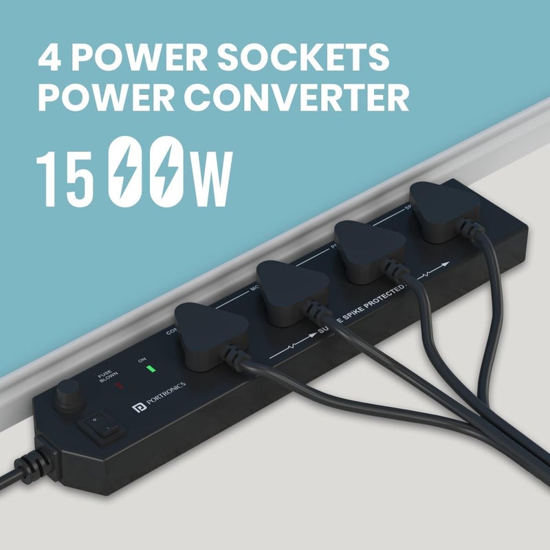 Portronics Power Plate 10 Extension Board with 4 Universal Sockets, 3 Meter Long Cord, 1500 Watts, 6 Amp Multi Plug for Office & Home Appliances (Black) - Image 2