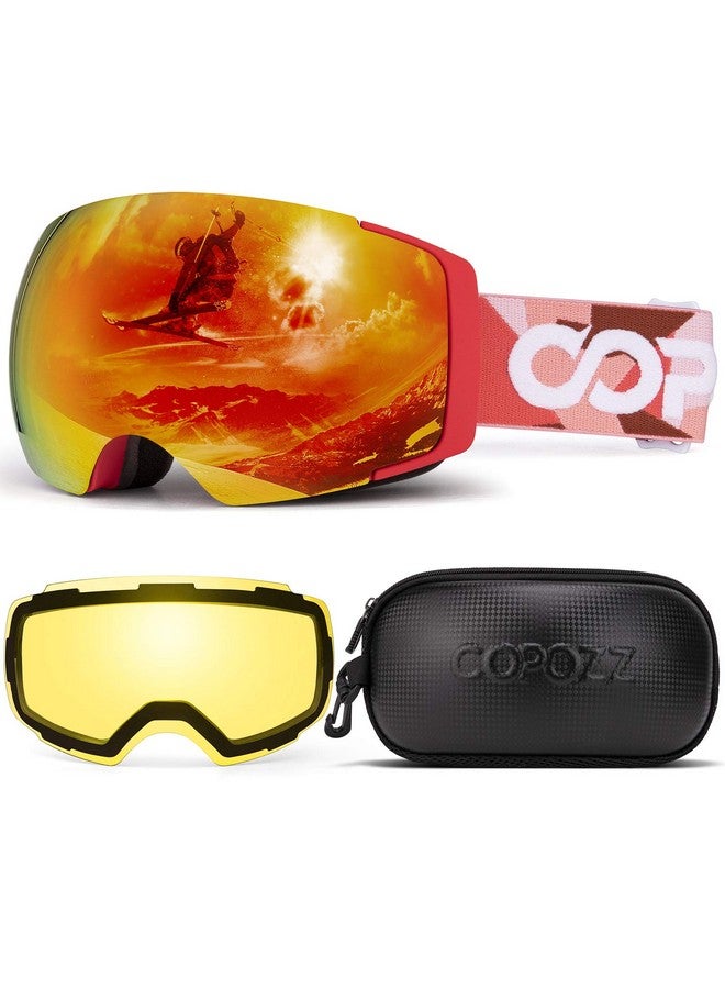 Copozz Polarized Ski Goggles Set, M1 Magnetic Snowboard Otg Uv400 Skiing Goggles … (Red Lens Red Frame Vlt16.1%) - Image 1
