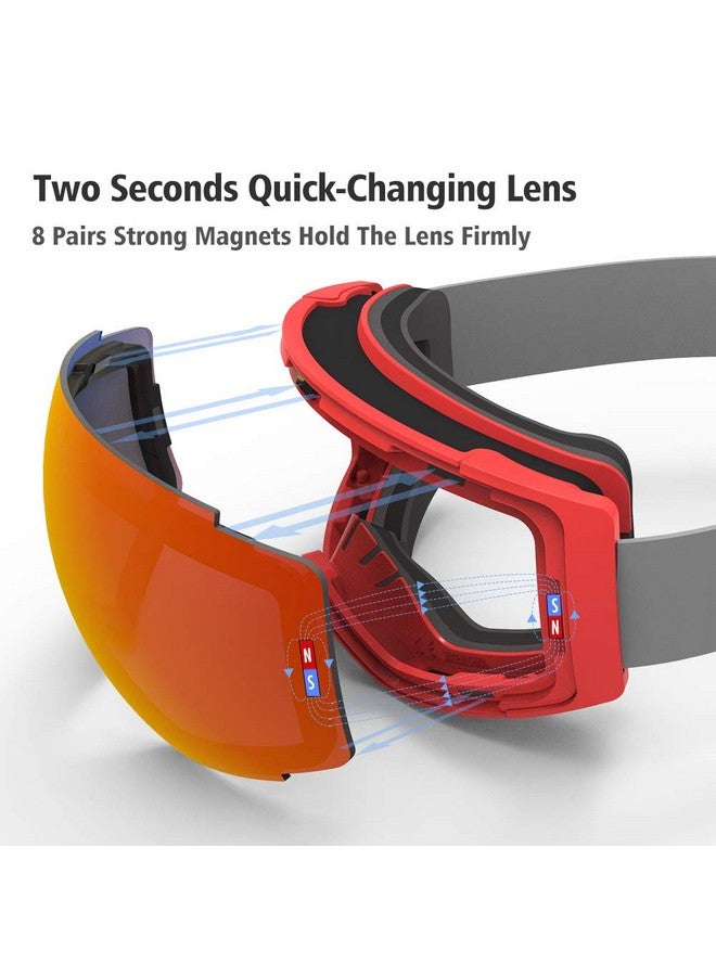 Copozz Polarized Ski Goggles Set, M1 Magnetic Snowboard Otg Uv400 Skiing Goggles … (Red Lens Red Frame Vlt16.1%) - Image 5