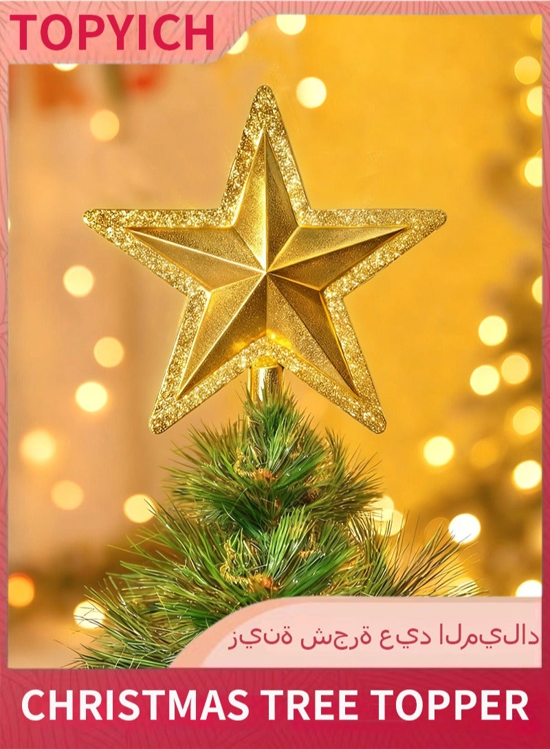 توبيتش زينة شجرة عيد الميلاد نجمة ذهبية لامعة، زينة شجرة عيد الميلاد نجمة لزينة عيد الميلاد زينة حفلات الأعياد ديكور داخلي (20x22 سم) - Image 1