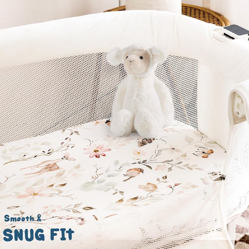 GRSSDER Stretchy Ultra Soft Fitted Bassinet Sheet Set 3 Pack, Universal Fit for Bassinets Baby Cradle Moses Basket Oval Rectangle Mattress Safe and Snug, Beautiful Blush Pink Floral and Cute Animals Print - Image 4