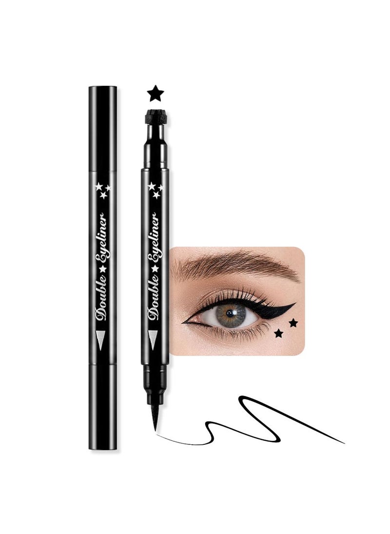 BINGBRUSH - BINGBRUSH Double-head Liquid Stamp Eyeliner Pencil, Colors Flowers Heart Moon Star Shapes Face Stamps Makeup Colorful Waterproof Slim Gel Felt Tip High Pigment Liquid Eyeliner (01#Star&Black) - Image 1