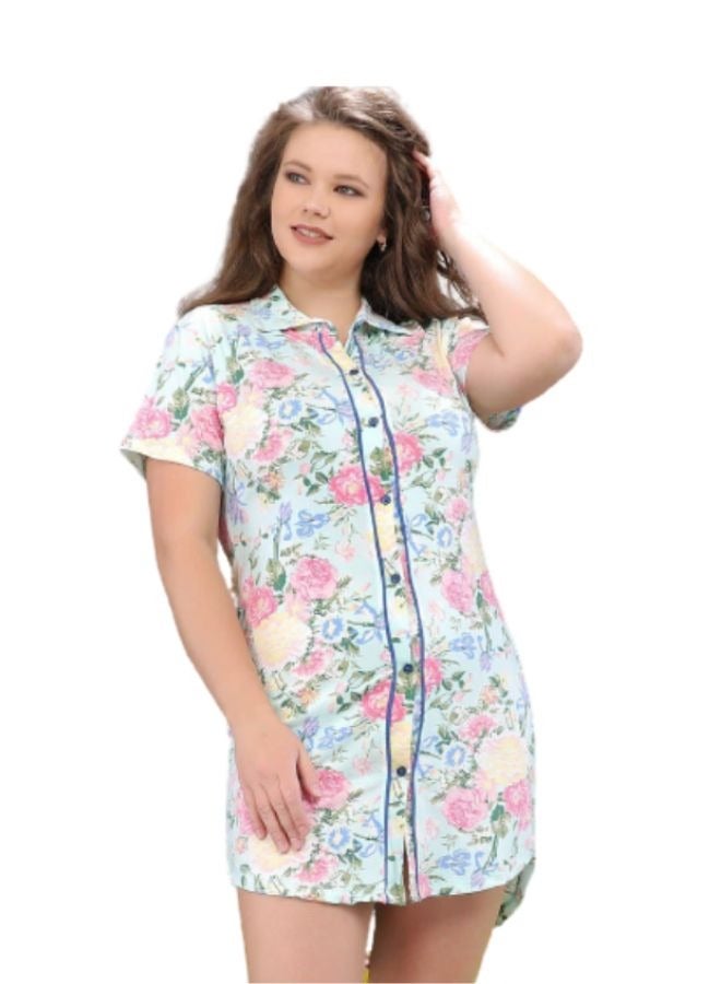 Ganna Large size buttoned cotton nightgown