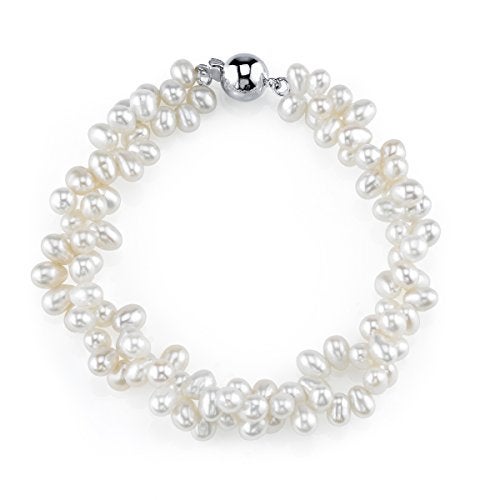 The Pearl Source 4-5mm Rice Shaped White Freshwater Pearl Bracelet for Women - Cultured Pearl Bracelet in 925 Sterling Silver with Genuine Cultured Pearls Pearl Gifts for Anniversary - Image 1