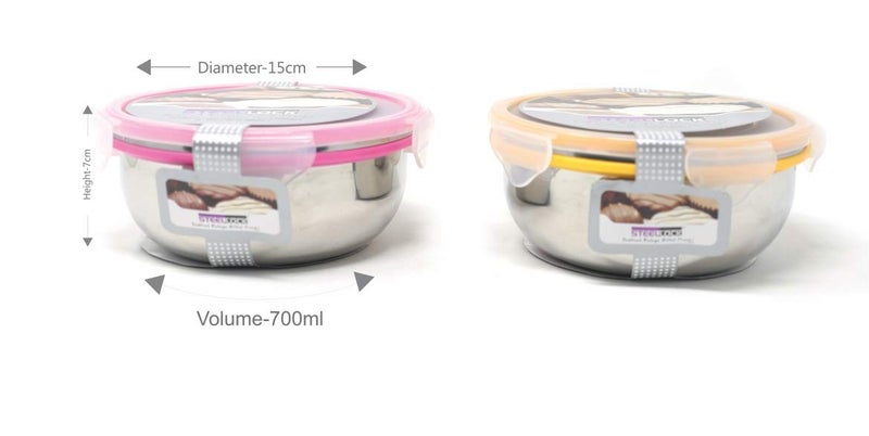 Steellock Stainless Steel Airtight Round Storage Container 2 Pc Set, 700 ml Each - Image 5