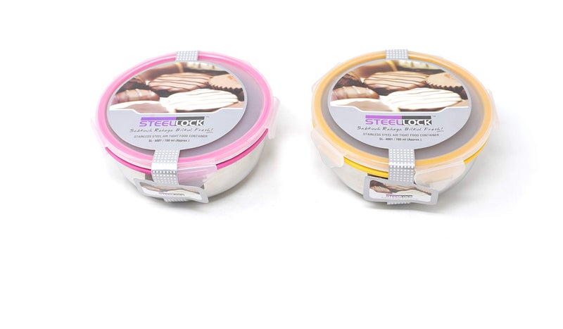 Steellock Stainless Steel Airtight Round Storage Container 2 Pc Set, 700 ml Each - Image 3