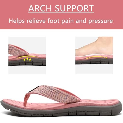 KuaiLu Womens Casual Flip Flops Comfortable Yoga Mat Arch Support Memory Foam Comfort Cushion Summer Beach Pool Slip on Walking Thong Sandals Ladies Orthotic Recovery Plantar Fasciitis Pink Size 9 - Image 4