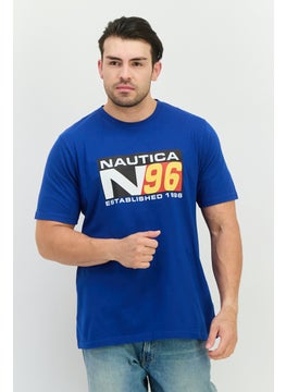 Men Crew Neck Short Sleeves Graphic Print T-Shirt, Blue Combo