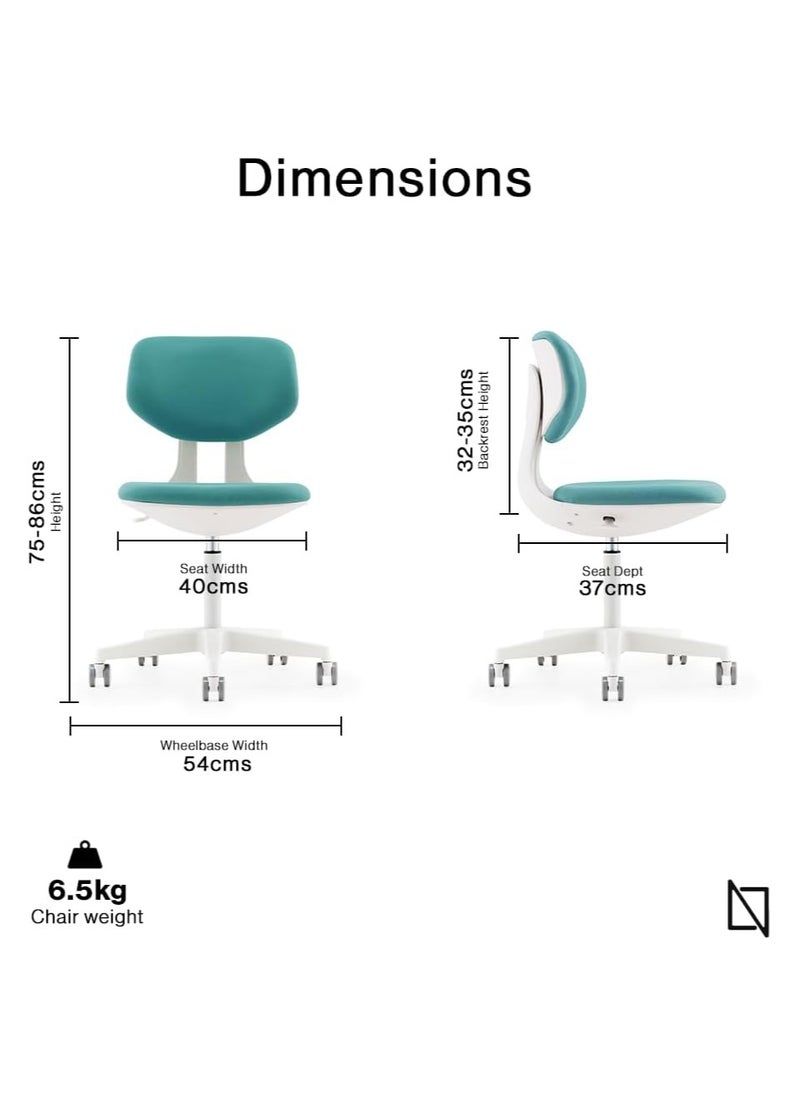 NAVODESK - NAVO Pluto Compact Home Office Desk Chair Small Study Chair Adjustable Low Back Computer Task Chair Height Adjustment Lake Green Low-Rise - Image 1