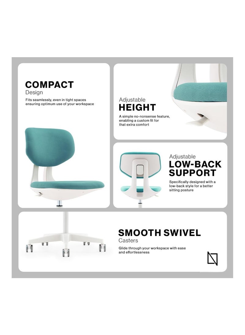 NAVODESK - NAVO Pluto Compact Home Office Desk Chair Small Study Chair Adjustable Low Back Computer Task Chair Height Adjustment Lake Green Low-Rise - Image 1