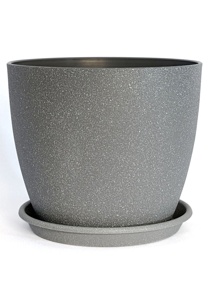 VGROW PRIME Plant Pots, Indoor Planters with Drain Holes and Tray, Modern Plastic Flowerpot (7 Inches, Light Grey)  - Image 1
