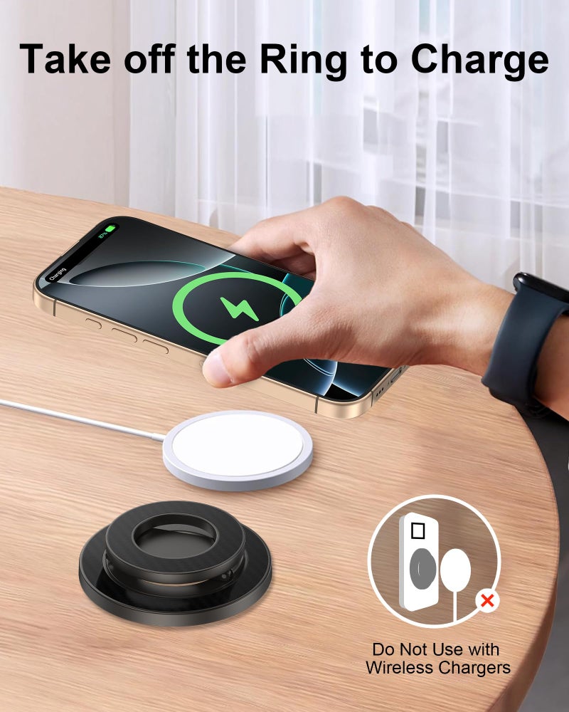 AILKIN Double Magnetic Phone Holder, Universal Magnetic Kickstand Stand, Mag Safe Ring Holder Grip, Foldable Cell Phone Grips Ring Stand for Samsung, Android, iPhone 17e, Desk, Case, Car Mount-Black - Image 4