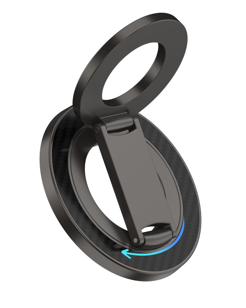 AILKIN Double Magnetic Phone Holder, Universal Magnetic Kickstand Stand, Mag Safe Ring Holder Grip, Foldable Cell Phone Grips Ring Stand for Samsung, Android, iPhone 17e, Desk, Case, Car Mount-Black - Image 1