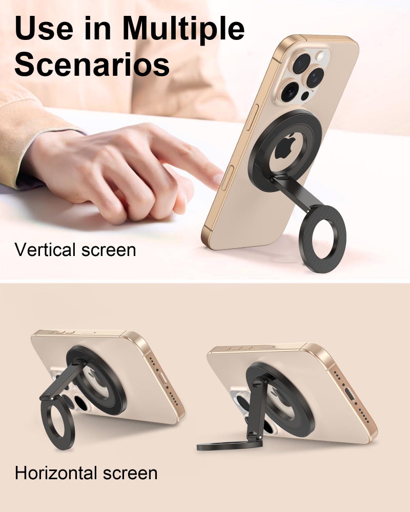 AILKIN Double Magnetic Phone Holder, Universal Magnetic Kickstand Stand, Mag Safe Ring Holder Grip, Foldable Cell Phone Grips Ring Stand for Samsung, Android, iPhone 17e, Desk, Case, Car Mount-Black - Image 5