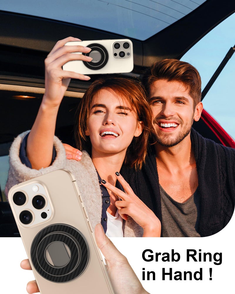 AILKIN Double Magnetic Phone Holder, Universal Magnetic Kickstand Stand, Mag Safe Ring Holder Grip, Foldable Cell Phone Grips Ring Stand for Samsung, Android, iPhone 17e, Desk, Case, Car Mount-Black - Image 2