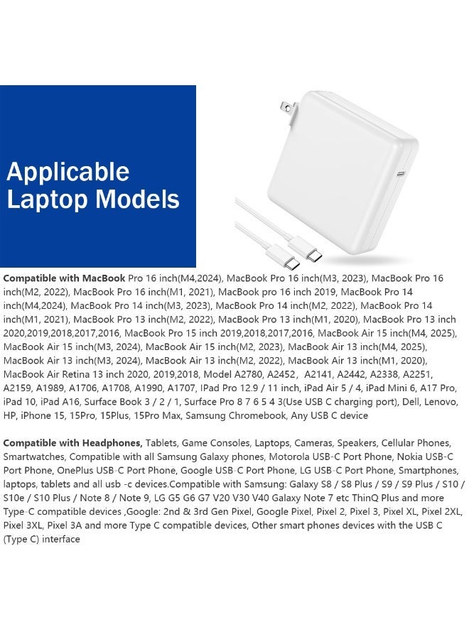 شاحن MacBook Pro بقدرة 96 واط، محول طاقة USB-C سريع الشحن مع كابل USB-C بطول 10 أقدام، متوافق مع MacBook Pro مقاس 16/15/14/13 بوصة وMacBook Air (2019–2024، M1 وM2 وM3) - Image 2