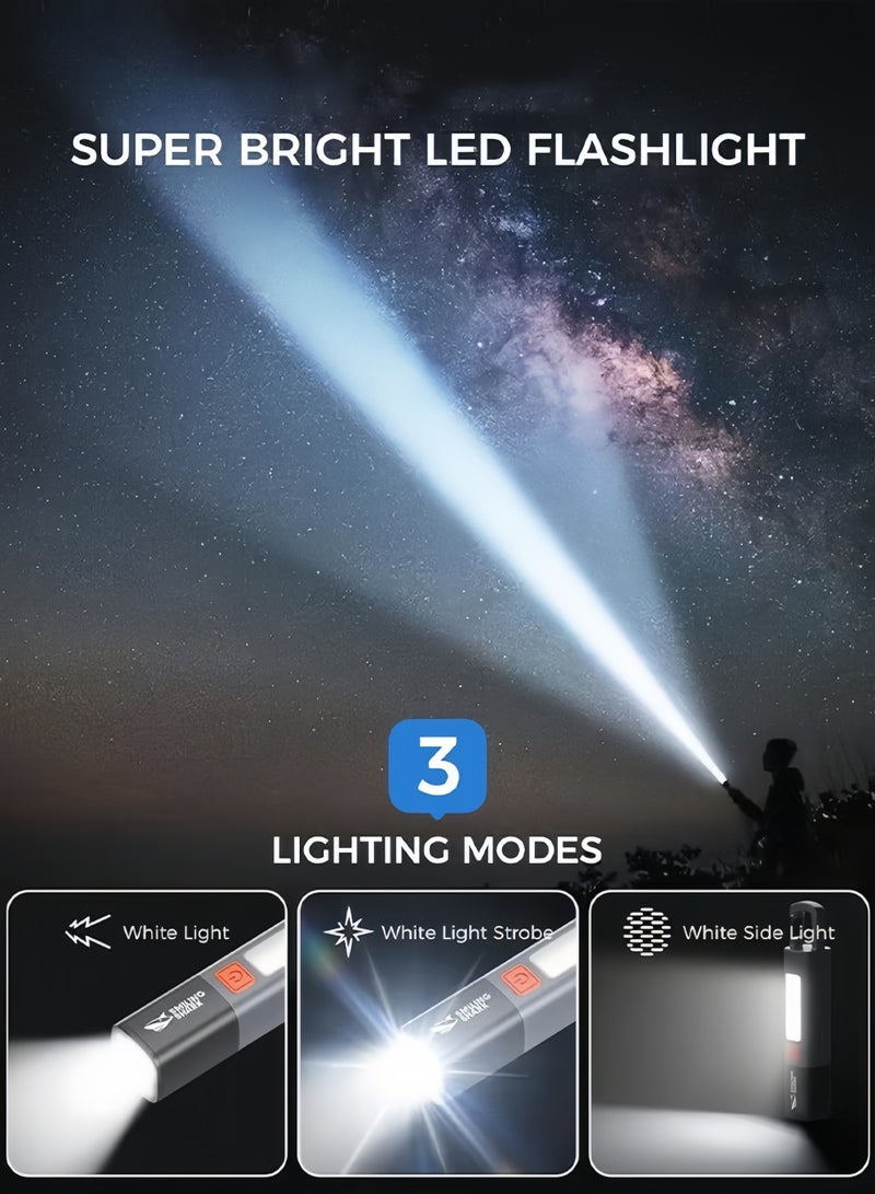 القرش المبتسم مصباح عمل LED محمول، 1200 مللي أمبير/ساعة، مصباح فلاش جانبي COB G1، 3 أوضاع تركيز قابلة للتكبير والتصغير، أبيض مقاوم للماء، قوي، فائق السطوع، EDC، طوارئ خارجية، قابل لإعادة الشحن، مصباح يدوي للتخييم (رمادي) - Image 3