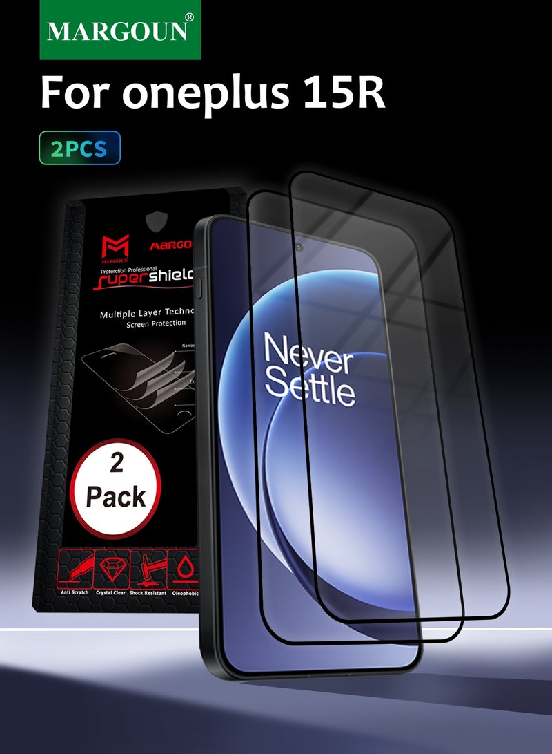 MARGOUN 2 Pack Screen Protector for OnePlus 15R 5G (2025/2026), 9H Full Coverage Tempered Glass, Fingerprint Unlock Compatible, HD Clarity & Scratch Resistant Case Friendly Screen Guard Clear-2 - Image 1