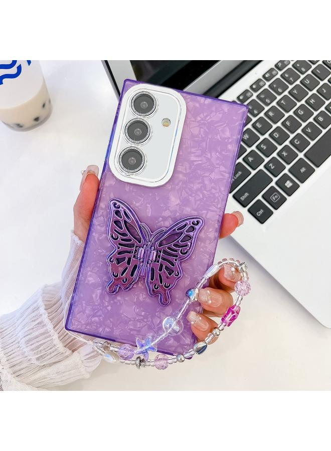 S-TOP Case For Samsung Galaxy S24+ 5G Plating Glitter Lens Film Texture Butterfly Holder Wristband Phone Case - Image 1