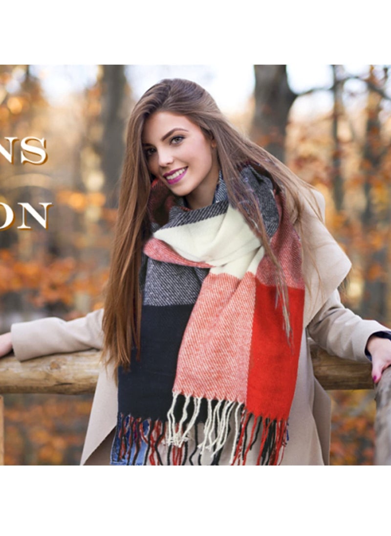 SYOSI - Women's Plaid Shawl Wrap, Fashionable Long Scarf in Big Grid Design, Winter Warmth and Style, A Perfect Gift for All Occasions - Image 1