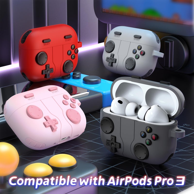 R-fun for AirPods Pro 3 Case (2025) Cover with Cleaner Kit, Classic Handheld Game Console Design Soft Skin Silicone Protective for Apple AirPods Pro 3rd Generation Charging Case, Grey - Image 2