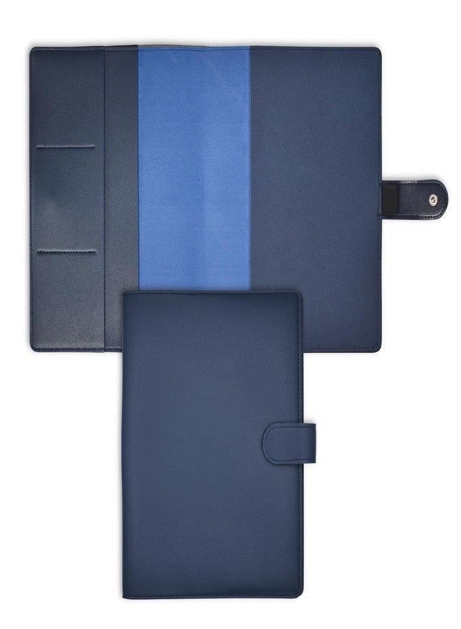 Eleven Discs™ Premium Faux Leather Discbound Notebook Folio Cover with Multiple Pockets and Secure Button Clasp - Notebook Not Included (Junior Size, Navy Blue) - Image 1