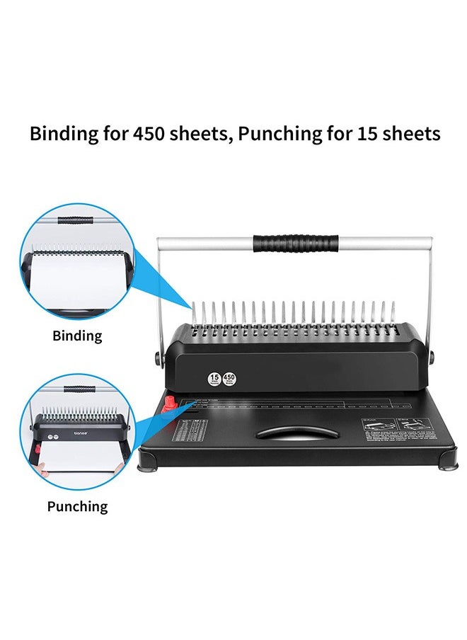Generic - Binding Machines, 21-Holes, 450 Sheets, Comb Bind Machine Book Maker with 100 PCS 3/8'' Comb Binder Spines Starter Kit, Comb Binding Machine for Letter Size, A4, A5 or Smaller Sizes - Image 1