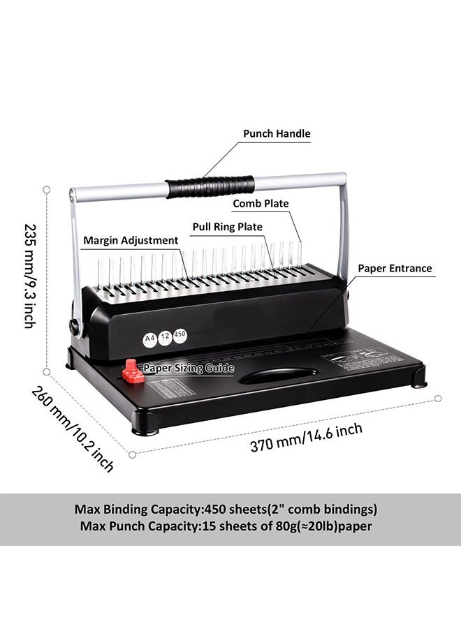 Generic - Binding Machines, 21-Holes, 450 Sheets, Comb Bind Machine Book Maker with 100 PCS 3/8'' Comb Binder Spines Starter Kit, Comb Binding Machine for Letter Size, A4, A5 or Smaller Sizes - Image 1