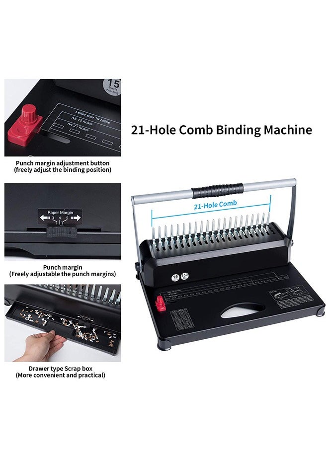 Generic - Binding Machines, 21-Holes, 450 Sheets, Comb Bind Machine Book Maker with 100 PCS 3/8'' Comb Binder Spines Starter Kit, Comb Binding Machine for Letter Size, A4, A5 or Smaller Sizes - Image 1