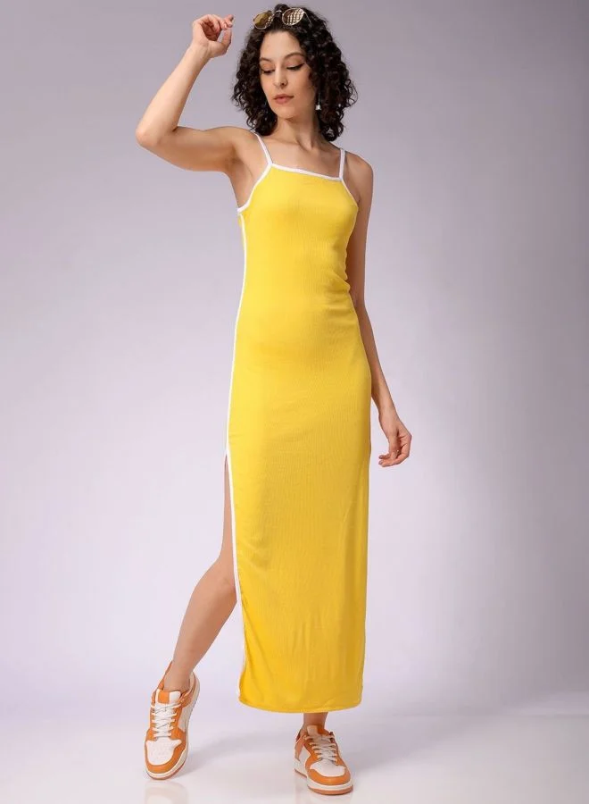 Women Regular Fit Solid Square Neck Sleeveless Maxi Dress