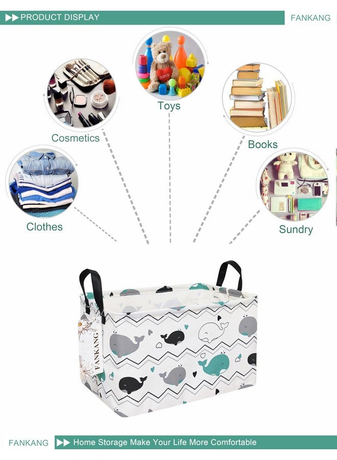 FANKANG Storage Bins, Nursery Hamper Canvas Laundry Basket Foldable with Waterproof PE Coating Large Storage Baskets for Kids Boys and Girls, Office, Bedroom, Clothes,Toys(Rec-whales - Image 3