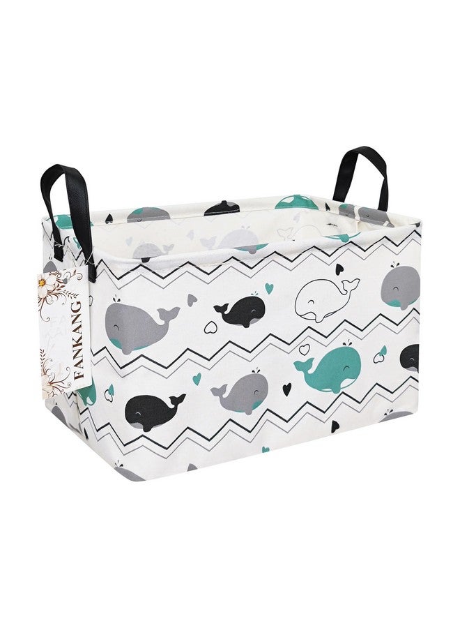 FANKANG Storage Bins, Nursery Hamper Canvas Laundry Basket Foldable with Waterproof PE Coating Large Storage Baskets for Kids Boys and Girls, Office, Bedroom, Clothes,Toys(Rec-whales - Image 1