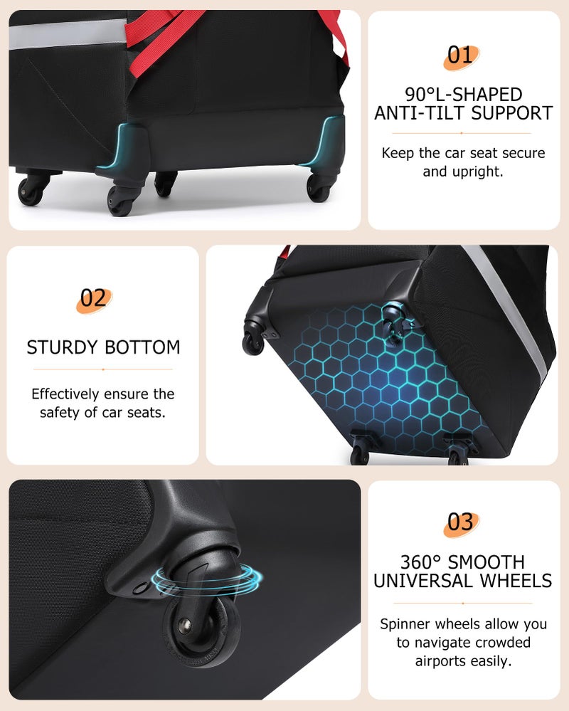 MCBD Car Seat Travel Bag for Airplane with Wheels, Padded Baby Carseat Backpack for Airport Gate Check Carrier Fits Booster Seat & Luggage Toddler Carseat Cover with Reflective Strips, Black - Image 4