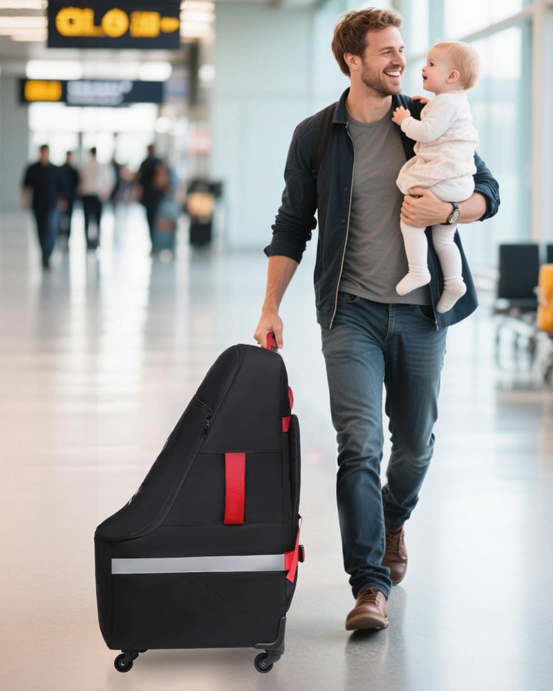 MCBD Car Seat Travel Bag for Airplane with Wheels, Padded Baby Carseat Backpack for Airport Gate Check Carrier Fits Booster Seat & Luggage Toddler Carseat Cover with Reflective Strips, Black - Image 2