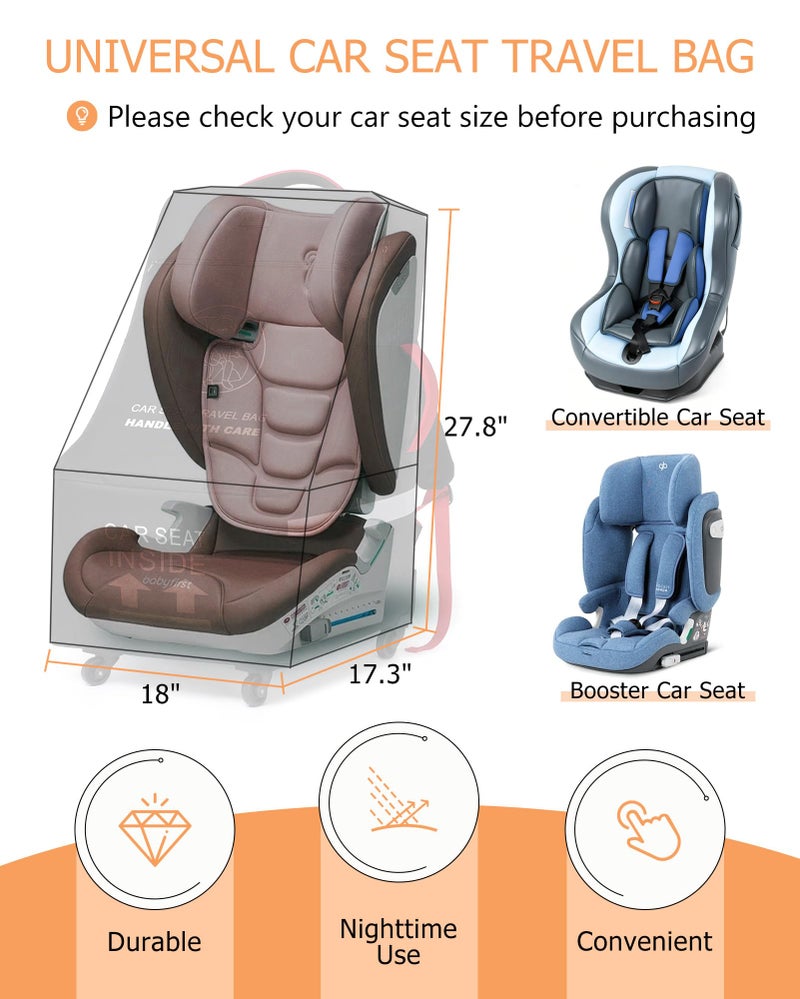 MCBD Car Seat Travel Bag for Airplane with Wheels, Padded Baby Carseat Backpack for Airport Gate Check Carrier Fits Booster Seat & Luggage Toddler Carseat Cover with Reflective Strips, Black - Image 3