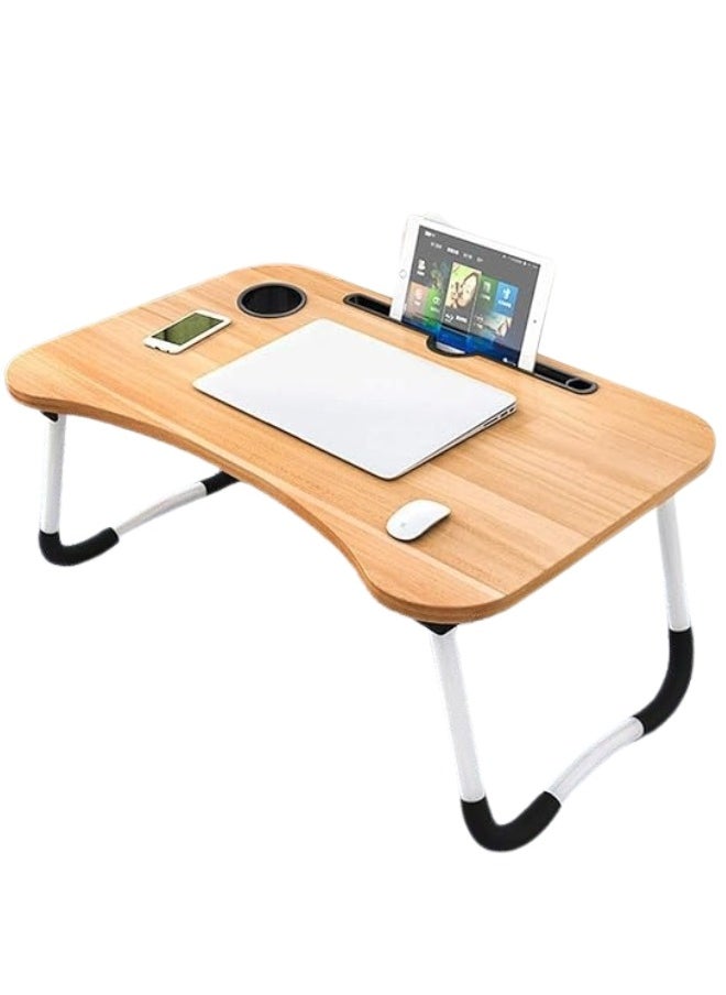 Happy Home - Foldable Laptop Table with Cup Holder and iPad (Length: 60cm * Width: 40cm) -Beige - Image 1