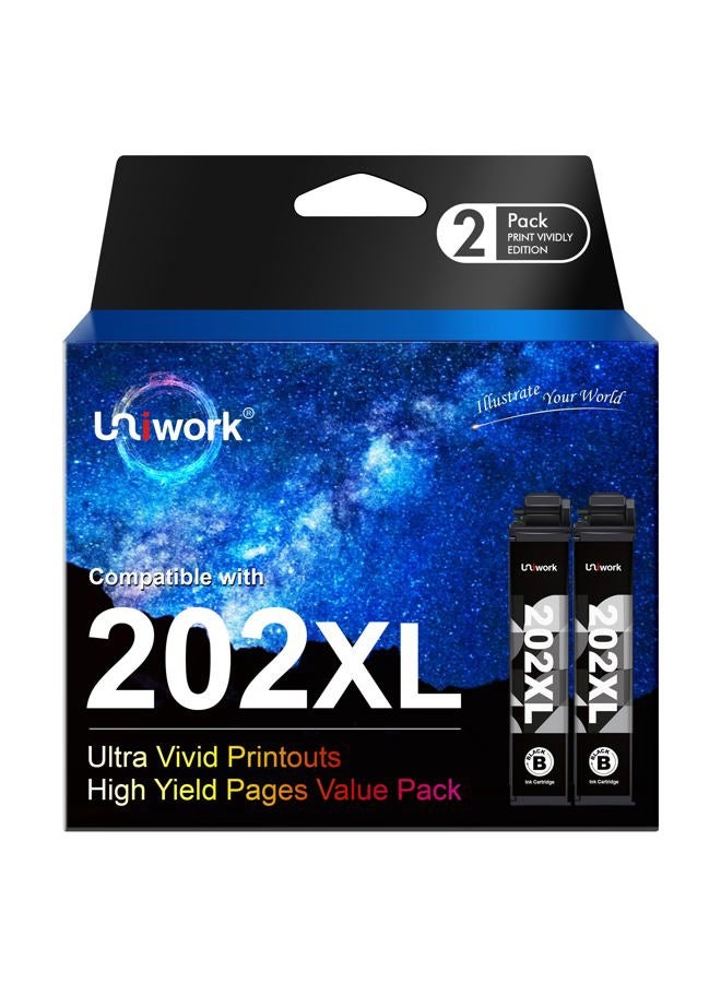 Uniwork Remanufactured 202XL Ink Cartridge Replacement for Epson 202 202XL T202XL T202 to use for Workforce WF-2860 Expression Home XP-5100 Printer (2 Black) - Image 1