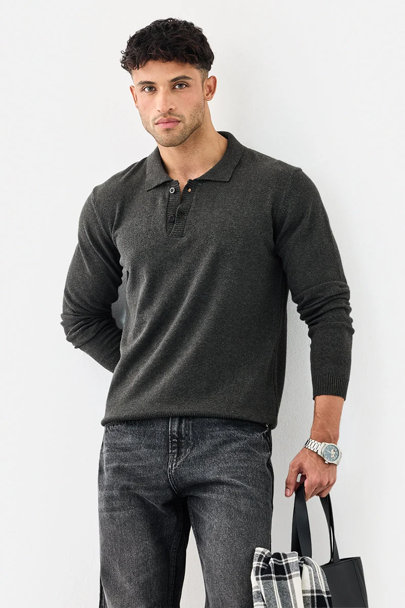 SNITCH Melange Flat Knit Core Lab Polo T-Shirt