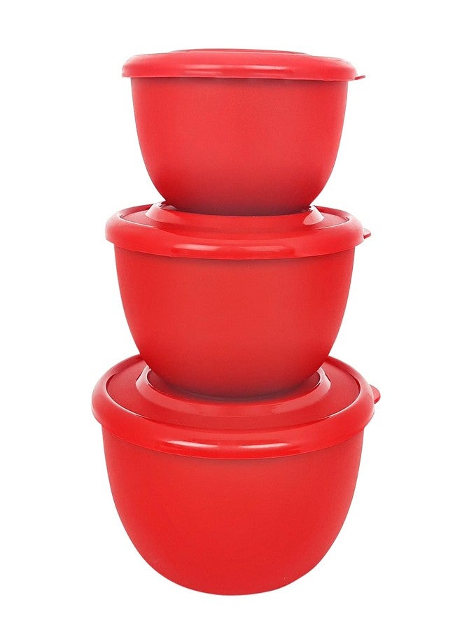 Zaib Microwave Safe Stainless Steel Mixing Bowl Set with Lids | 500ml, 800ml, 1250ml | Red Euro Style Food Storage Containers for Kitchen Use | Pack of 3* (Classic Red Plain) - Image 3