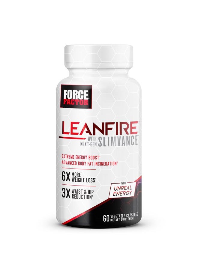 Force Factor FORCE FACTOR LeanFire with Next-Gen SLIMVANCE Advanced Thermogenic Fat Burner for Weight Loss with B Vitamins and Capsimax to Boost Metabolism, Increase Energy, and Enhance Focus, 60 Capsules  - Image 1