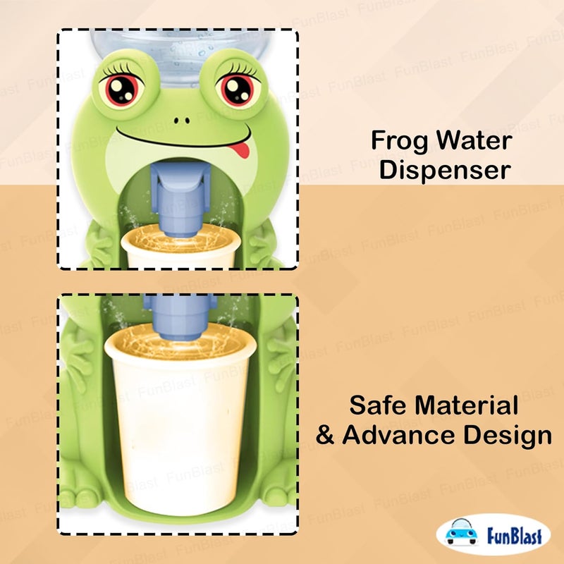 FunBlast موزع مياه حيواني للأطفال - لعبة موزع مياه كرتونية صغيرة لطيفة مع زجاجة وكوب، آلة شرب مياه داخلية/خارجية للأولاد والبنات (ضفدع) - Image 2