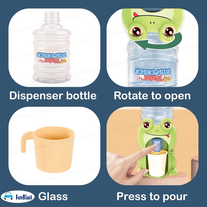 FunBlast موزع مياه حيواني للأطفال - لعبة موزع مياه كرتونية صغيرة لطيفة مع زجاجة وكوب، آلة شرب مياه داخلية/خارجية للأولاد والبنات (ضفدع) - Image 5
