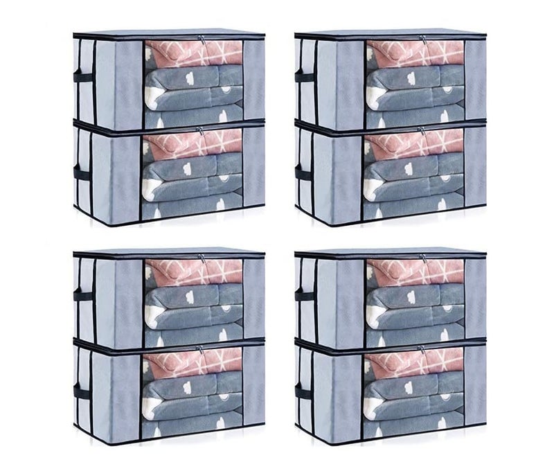 ACORMEK Underbed Blanket Storage Bag for Wardrobe Organizer Blanket Cover with a large Transparent Window and Side Handles Zipper Closure Protect from DustPack of 8Grey - Image 1