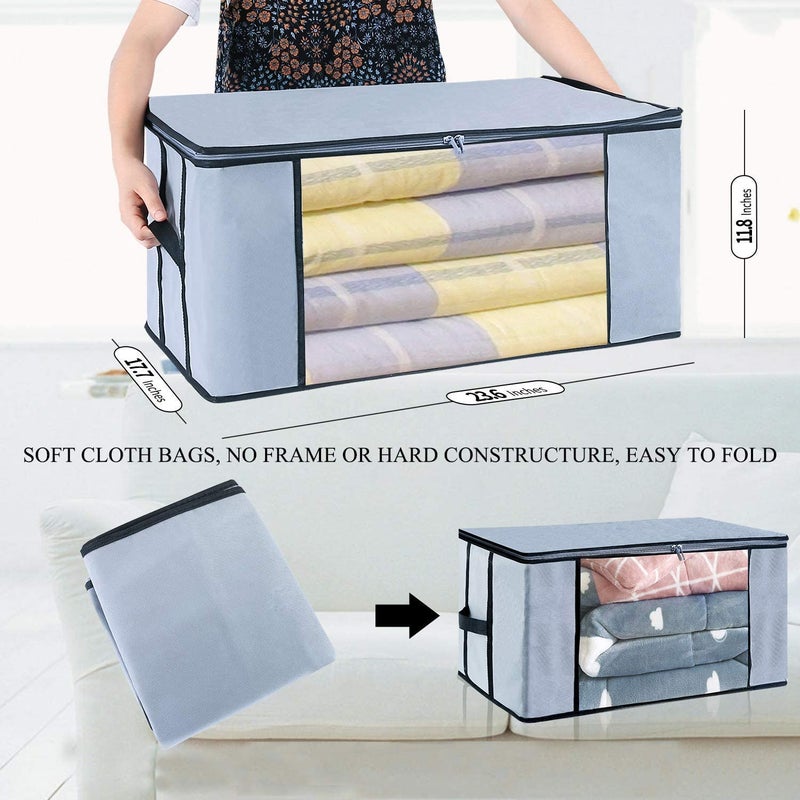 ACORMEK Underbed Blanket Storage Bag for Wardrobe Organizer Blanket Cover with a large Transparent Window and Side Handles Zipper Closure Protect from DustPack of 8Grey - Image 2