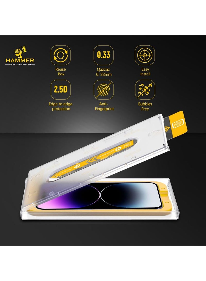 Hammer strong protection, easy to install and use, tempered glass, self-assembly, suitable for iPhone 14 Pro Max models, matte, anti-fingerprint - Image 3