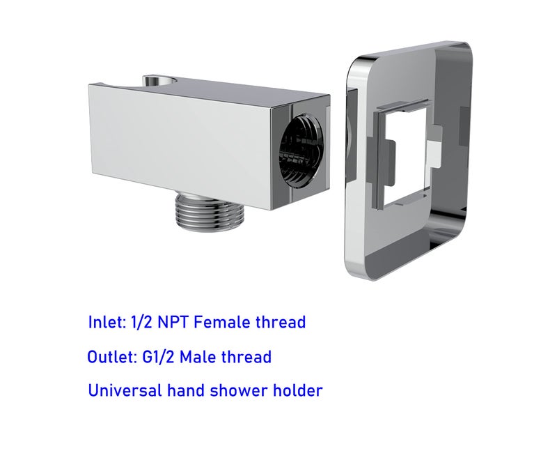AQUAIAW All Aquaiaw Water Supply Elbows are Without Nipples. Aquaiaw Wall Supply Elbow with Flange. Tapered 1/2 NPT Female Inlet, Brass Wall Union with Handshower Holder, Square, Polished Chrome, G1/2 Outlet - Image 3