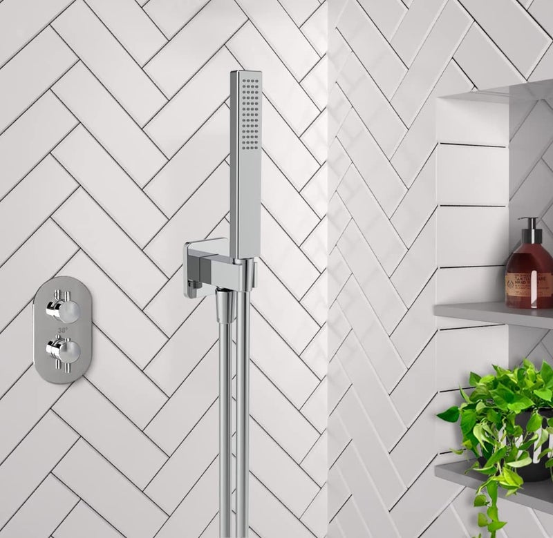 AQUAIAW All Aquaiaw Water Supply Elbows are Without Nipples. Aquaiaw Wall Supply Elbow with Flange. Tapered 1/2 NPT Female Inlet, Brass Wall Union with Handshower Holder, Square, Polished Chrome, G1/2 Outlet - Image 2