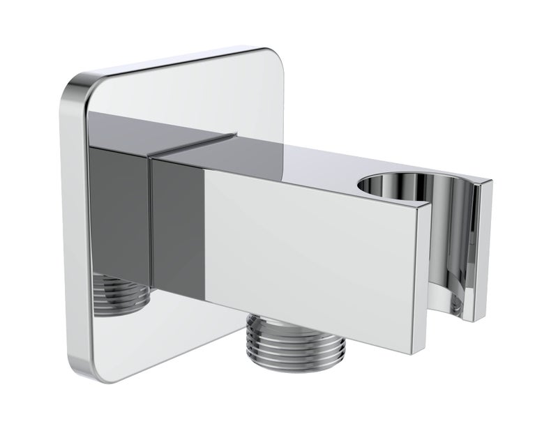 AQUAIAW All Aquaiaw Water Supply Elbows are Without Nipples. Aquaiaw Wall Supply Elbow with Flange. Tapered 1/2 NPT Female Inlet, Brass Wall Union with Handshower Holder, Square, Polished Chrome, G1/2 Outlet - Image 1